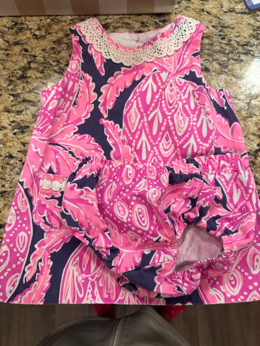 Pink and Navy Floral Baby Dress with Bloomers Lilly Pulitzer